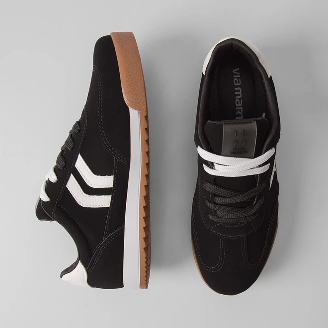 Tênis Via Marte Casual Feminino Detalhe Lateral Preto