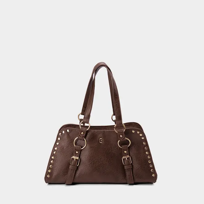 Bolsa Gabriela Boho Shoulder Tachas Marrom