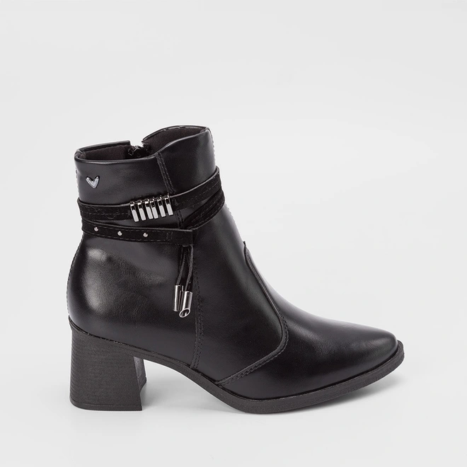 Ankle Boot Mississipi Salto Médio Rebite Enfeite Metalizado Preto