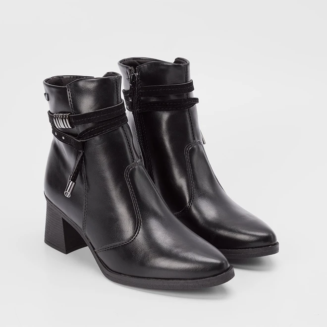 Ankle Boot Mississipi Salto Médio Rebite Enfeite Metalizado Preto