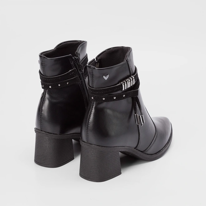Ankle Boot Mississipi Salto Médio Rebite Enfeite Metalizado Preto