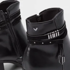 Ankle Boot Mississipi Salto Médio Rebite Enfeite Metalizado Preto