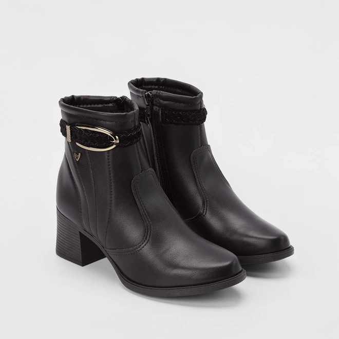 Ankle Boot Mississipi Salto Médio Fivela Tressê Preto
