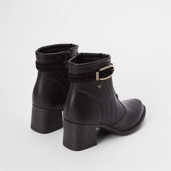 Ankle Boot Mississipi Salto Médio Fivela Tressê Preto