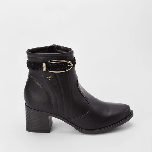 Ankle Boot Mississipi Salto Médio Fivela Tressê Preto