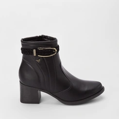 Ankle Boot Mississipi Salto Médio Fivela Tressê Preto