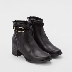 Ankle Boot Mississipi Salto Médio Fivela Tressê Preto