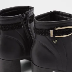 Ankle Boot Mississipi Salto Médio Fivela Tressê Preto
