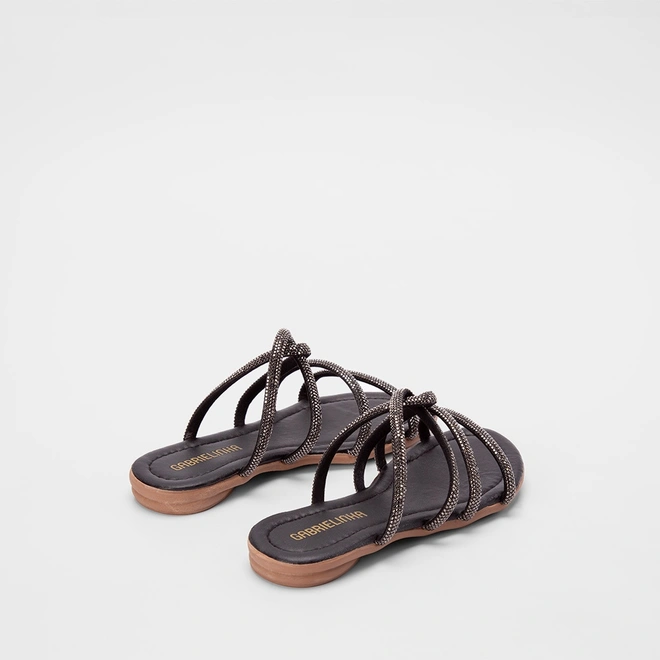 Rasteira Infantil Gabrielinha Multitiras Strass Preto
