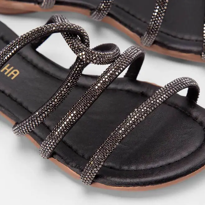 Rasteira Infantil Gabrielinha Multitiras Strass Preto