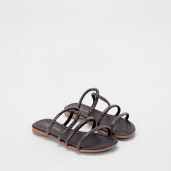 Rasteira Infantil Gabrielinha Multitiras Strass Preto
