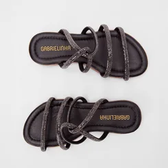 Rasteira Infantil Gabrielinha Multitiras Strass Preto