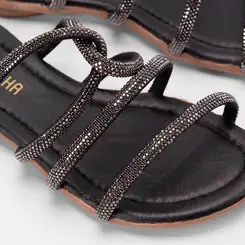 Rasteira Infantil Gabrielinha Multitiras Strass Preto