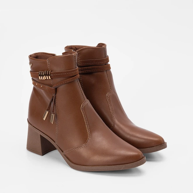 Ankle Boot Mississipi Salto Médio Fivelas Marrom