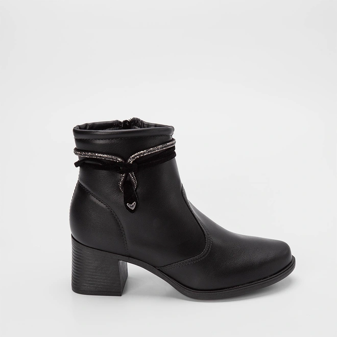 Ankle Boot Mississipi Salto Médio Tira Strass Preto