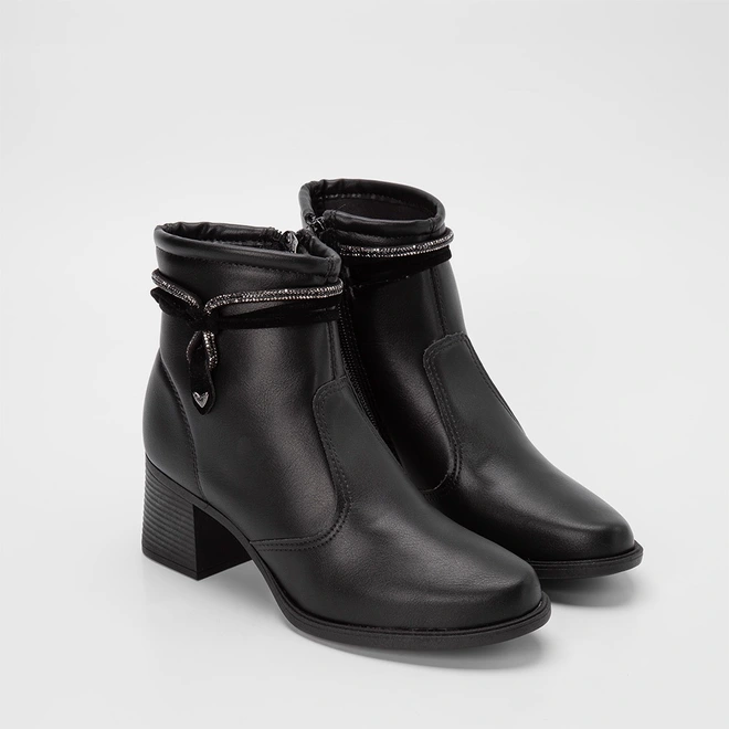 Ankle Boot Mississipi Salto Médio Tira Strass Preto