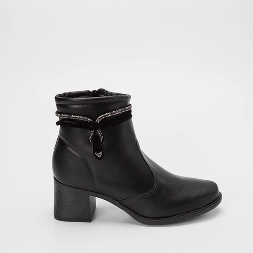Ankle Boot Mississipi Salto Médio Fivela Strass Preto