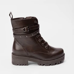Bota Coturno Mooncity Cano Curto Tratorado Detalhe Fivela Marrom