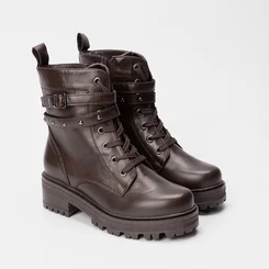 Bota Coturno Mooncity Cano Curto Tratorado Detalhe Fivela Marrom