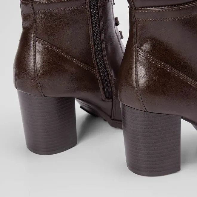 Bota Coturno Mooncity Salto Bloco Ilhós Duplo Marrom