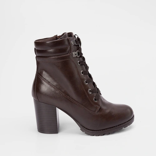 Bota Coturno Mooncity Salto Bloco Ilhós Duplo Marrom
