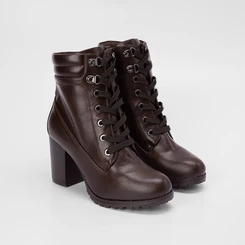 Bota Coturno Mooncity Salto Bloco Ilhós Duplo Marrom