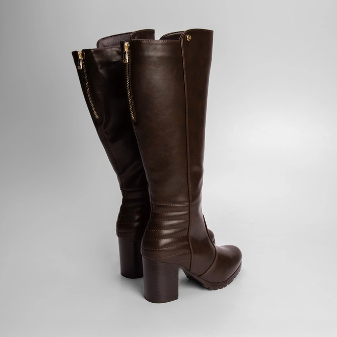 Bota Montaria Mooncity Salto Bloco Marrom