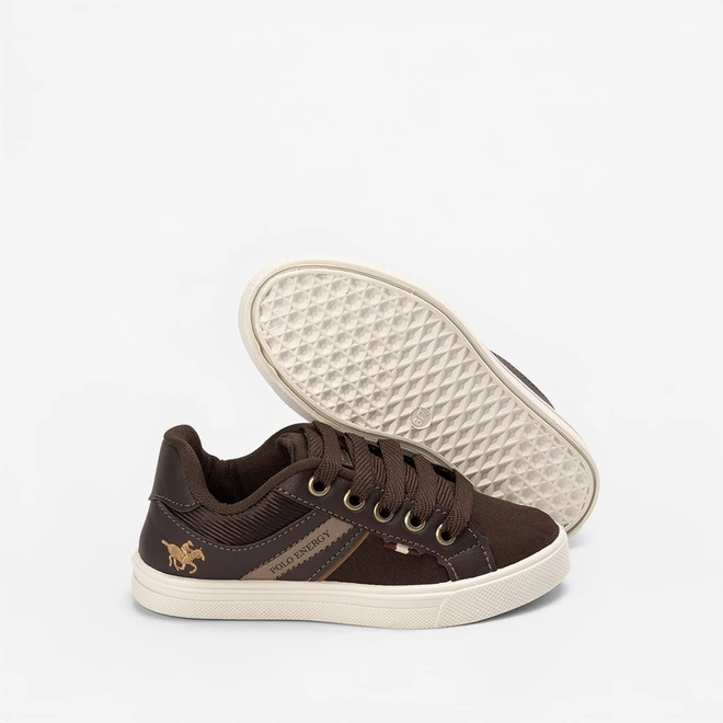 Tênis Casual Infantil Polo Energy Recorte Lateral Marrom