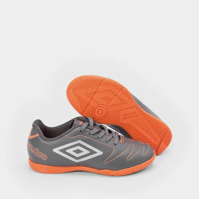 Chuteira Infantil Futsal Umbro Laranja & Cinza