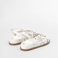 Sandália Papete Feminina Gabriela Tira Slim Detalhe Esferas Off White