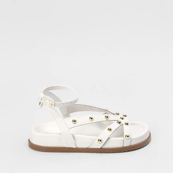 Sandália Papete Feminina Gabriela Tira Slim Detalhe Esferas Off White
