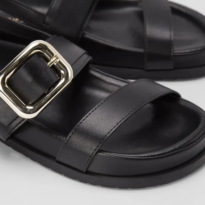 Sandália Papete Gabriela Maxi Fivela Tira Dupla Preto