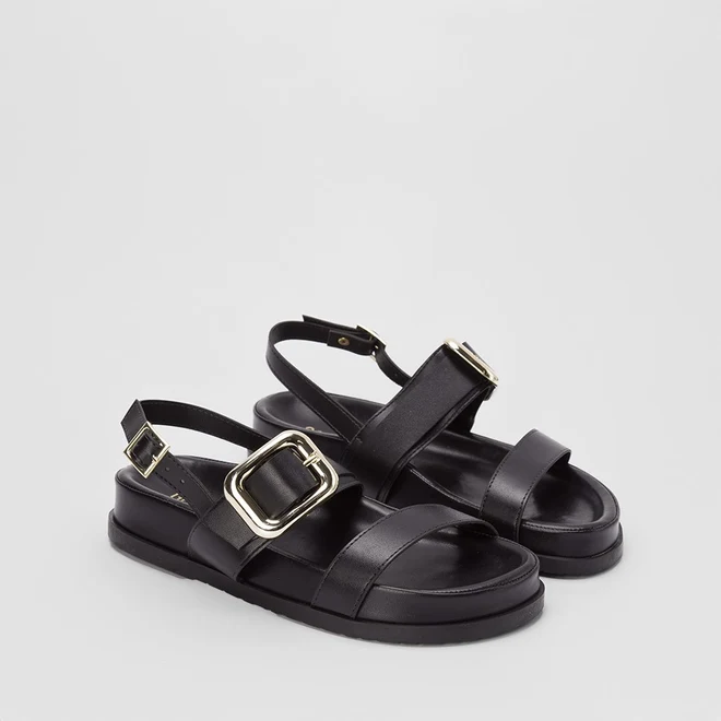 Sandália Papete Gabriela Maxi Fivela Tira Dupla Preto