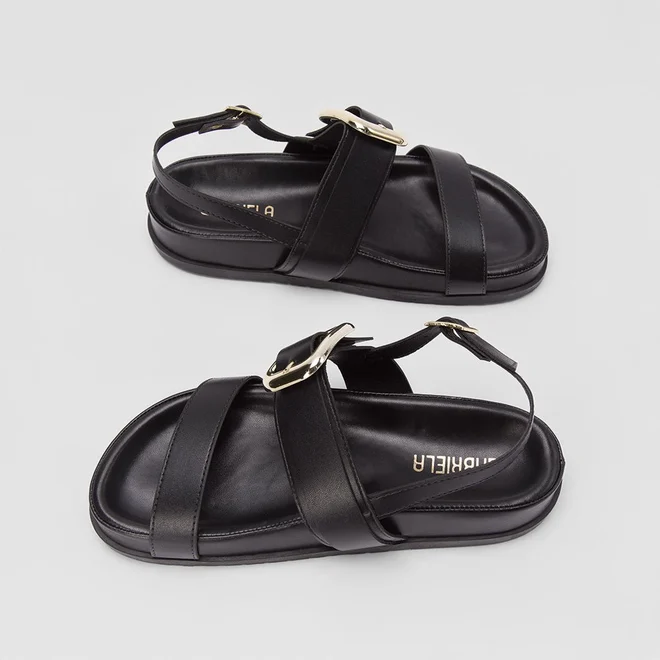 Sandália Papete Gabriela Maxi Fivela Tira Dupla Preto