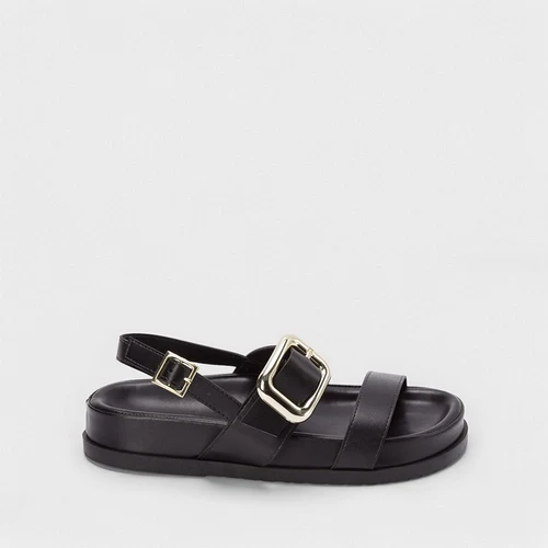 Sandália Papete Gabriela Maxi Fivela Tira Dupla Preto