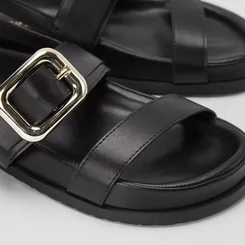 Sandália Papete Gabriela Maxi Fivela Tira Dupla Preto
