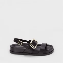Sandália Papete Gabriela Maxi Fivela Tira Dupla Preto