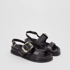 Sandália Papete Gabriela Maxi Fivela Tira Dupla Preto