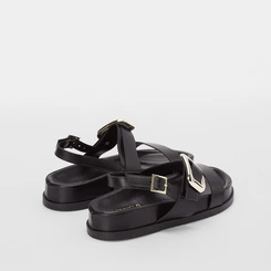 Sandália Papete Gabriela Maxi Fivela Tira Dupla Preto