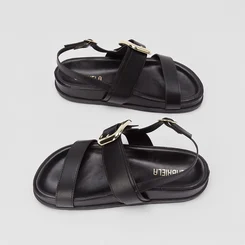 Sandália Papete Gabriela Maxi Fivela Tira Dupla Preto
