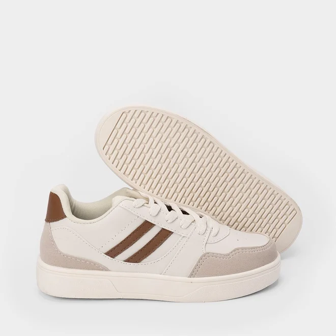 Tênis Vertus Casual Masculino Listras Lateral Bege