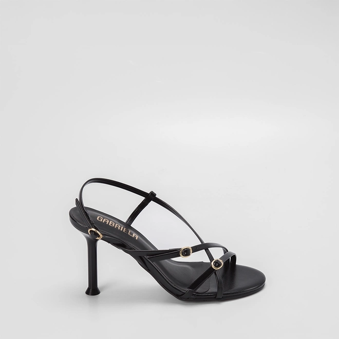 Sandália Gabriela Salto Alto Tiras Finas Fivela Preto