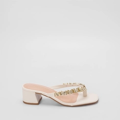 Tamanco Gabriela Salto Médio Aplicação Estilizada Off White