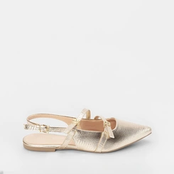 Sapatilha Boneca Slingback Gabriela Tiras Fivelas Dourado