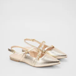 Sapatilha Boneca Slingback Gabriela Tiras Fivelas Dourado