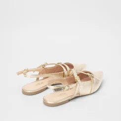 Sapatilha Boneca Slingback Gabriela Tiras Fivelas Dourado