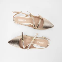 Sapatilha Boneca Slingback Gabriela Tiras Fivelas Dourado