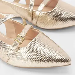 Sapatilha Boneca Slingback Gabriela Tiras Fivelas Dourado