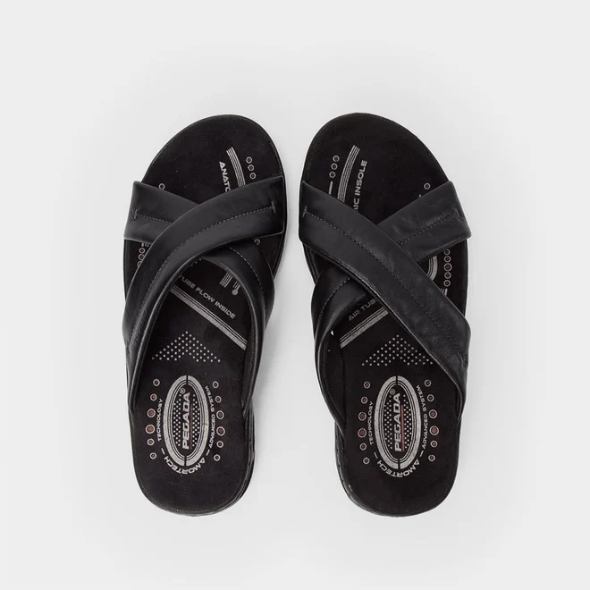 Chinelo Pegada Couro Tira Cruzada Soft Preto