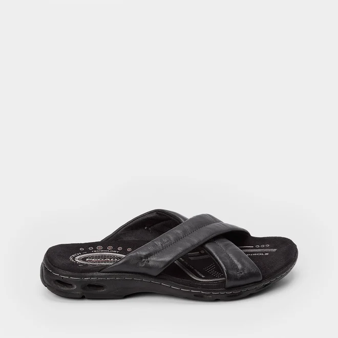 Chinelo Pegada Couro Tira Cruzada Soft Preto